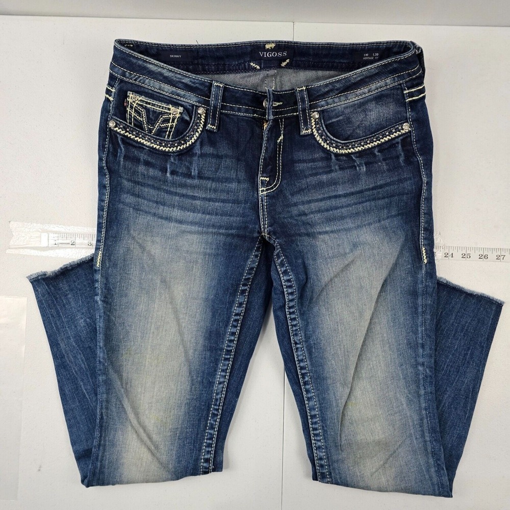 Vigoss heritage fit skinny jenas embroidered s10 blue L30 dennim womens 4467